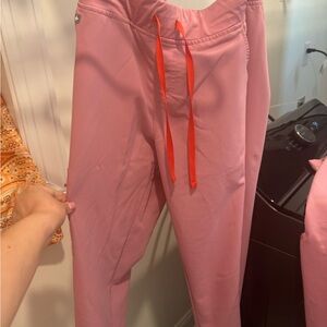 Figs Pink Joggers with Red Drawstring